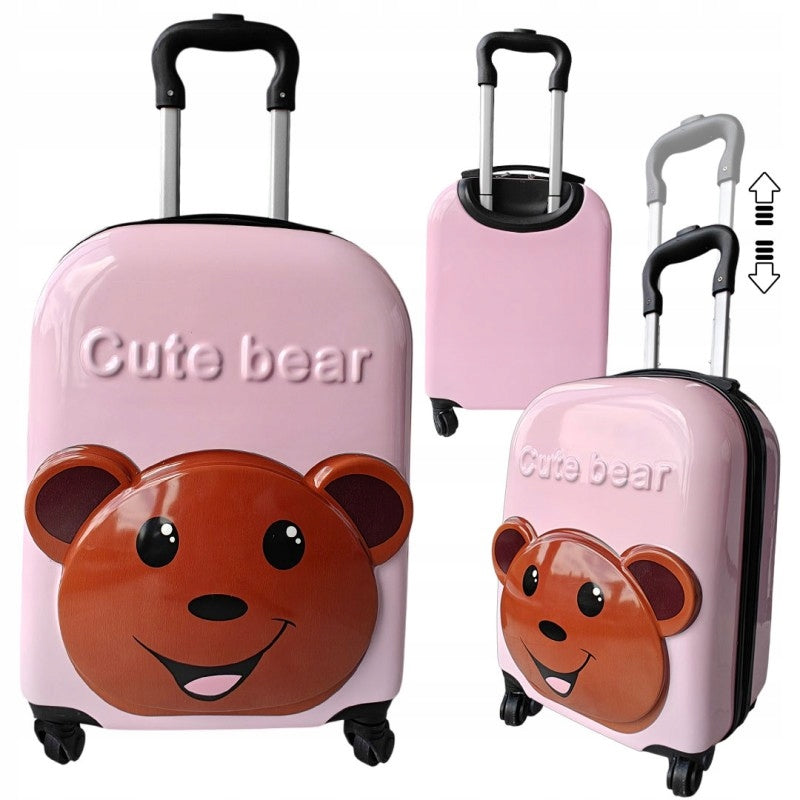 CHILDREN'S CABIN SUITCASE - ON WHEELS - ABS - PINK WITH TEDDY BEAR - 22x31 CM Packaging status original