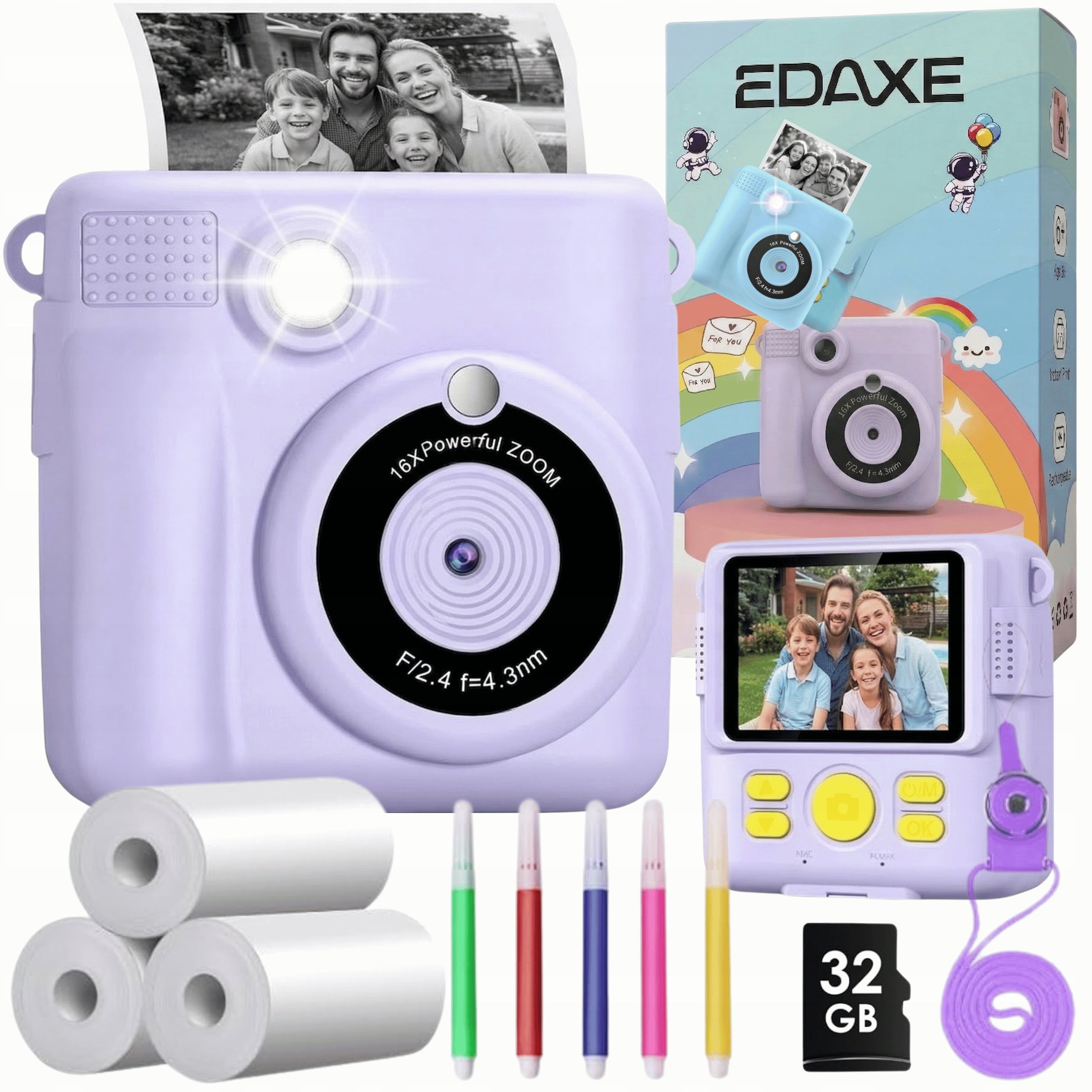 CHILDREN'S CAMERA DIGITAL INSTANT WITH PRINTER + CARTRIDGES