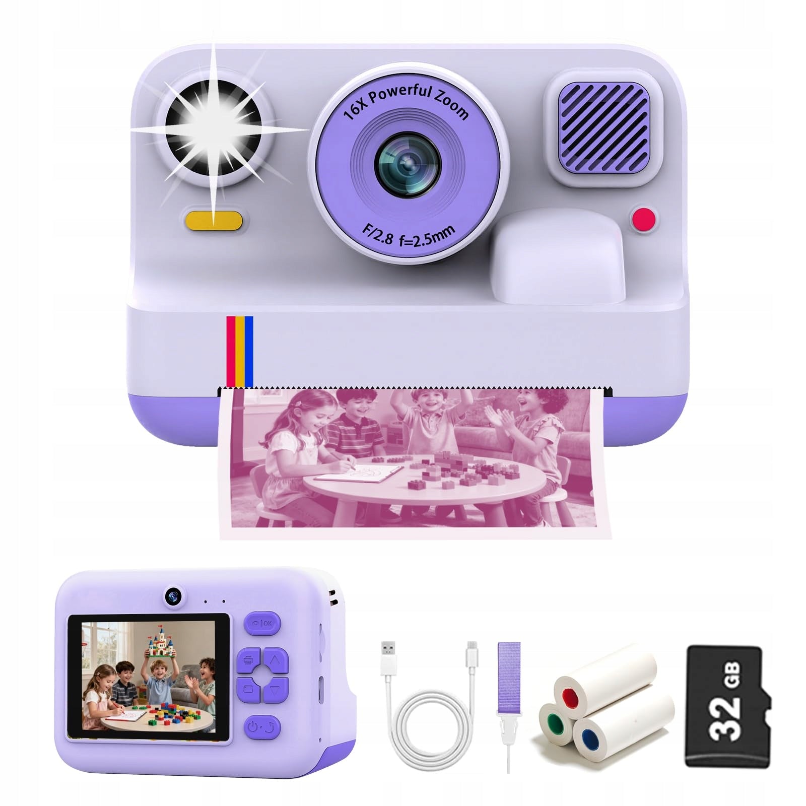 CHILDREN'S CAMERA DIGITAL INSTANT WITH PRINTER PURPLE