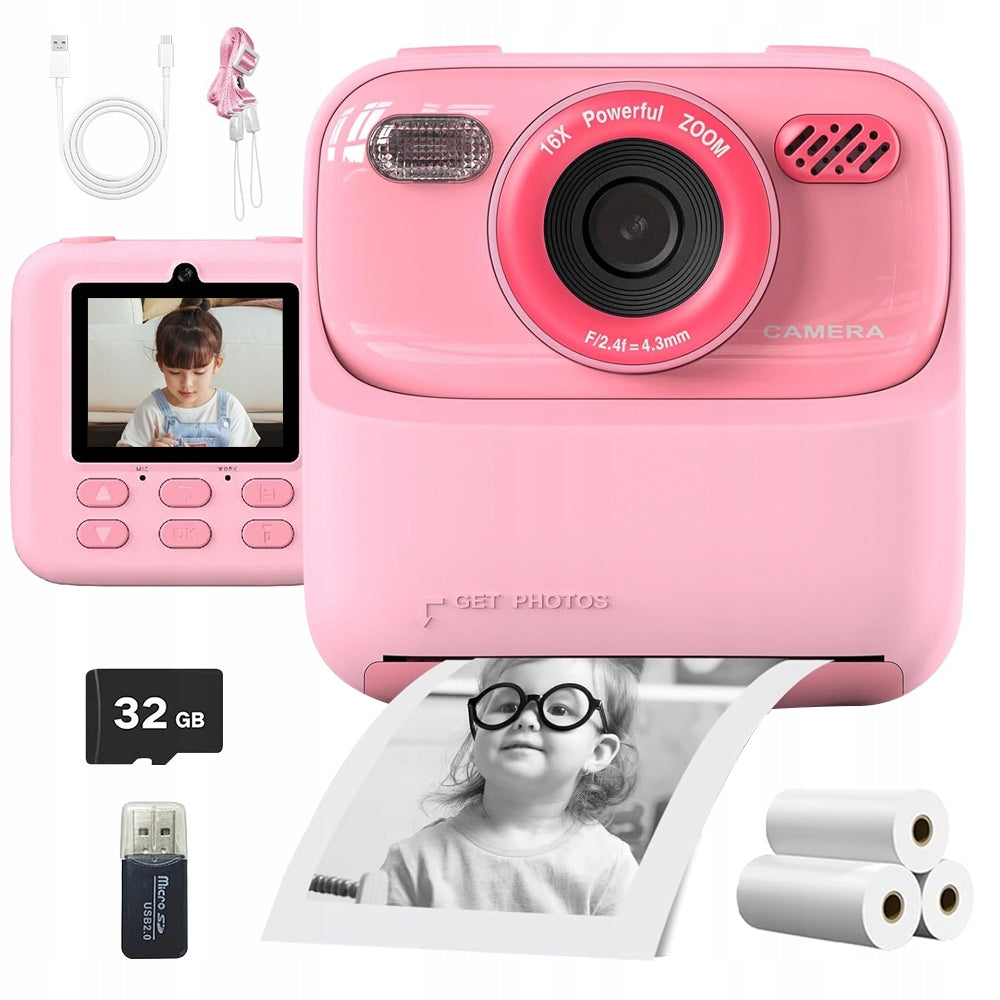 CHILDREN'S CAMERA PRINTER FOR CHILDREN WITH BATTERY 1200MAH 32G MEMORY 1080P