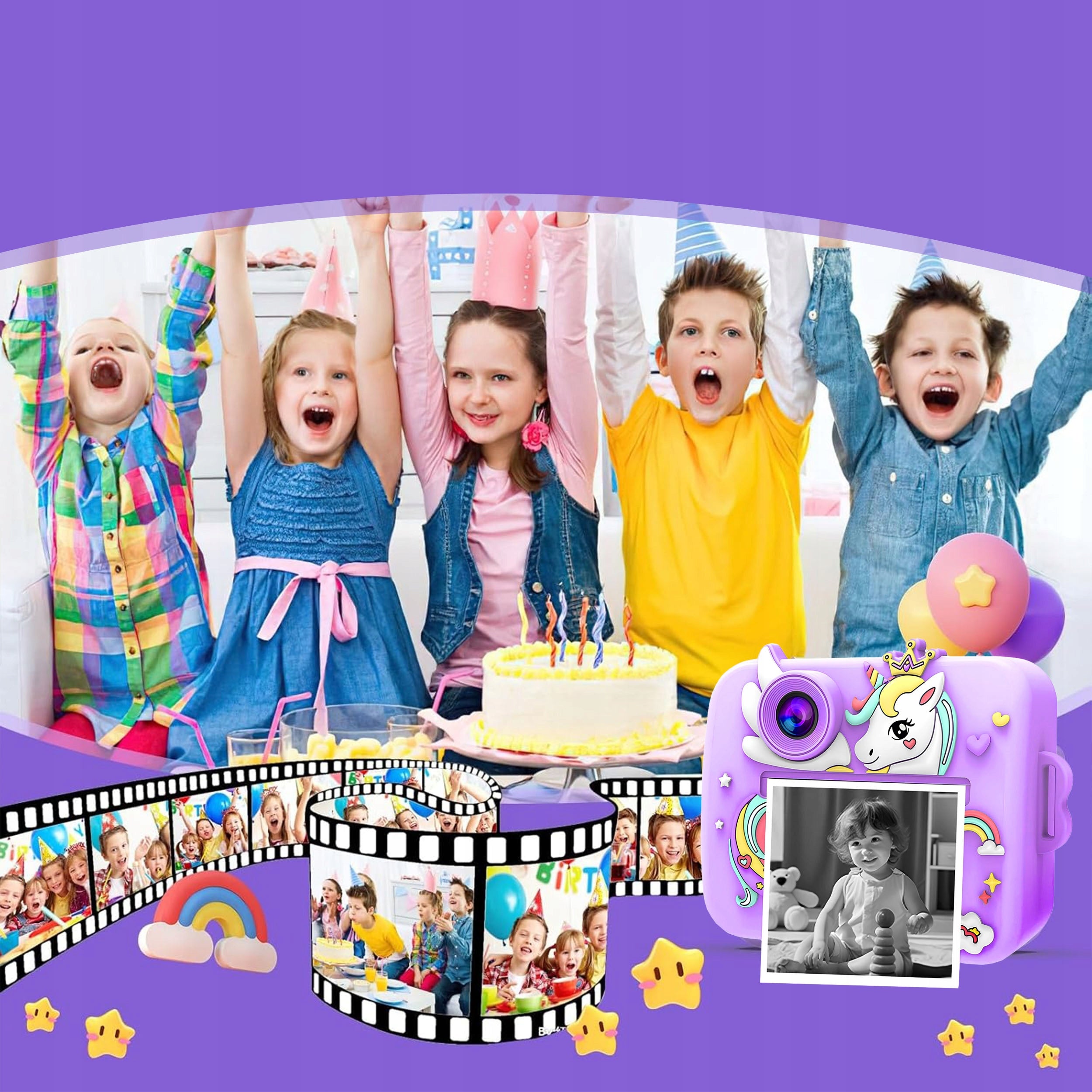 CHILDREN'S CAMERA WITH PRINTER INSTANT 32 GB Full HD 1920 × 1080 3+1 ROLLS Manufacturer code DLA DZIEWCZYNKI PISAKI SELFIE RAMKI 2 KAMERY