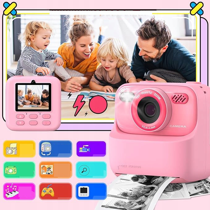 CHILDREN'S DIGITAL CAMERA INSTANT PRINT 2.4IN SCREEN 1080P HD, GIFT (PINK) Packaging status original