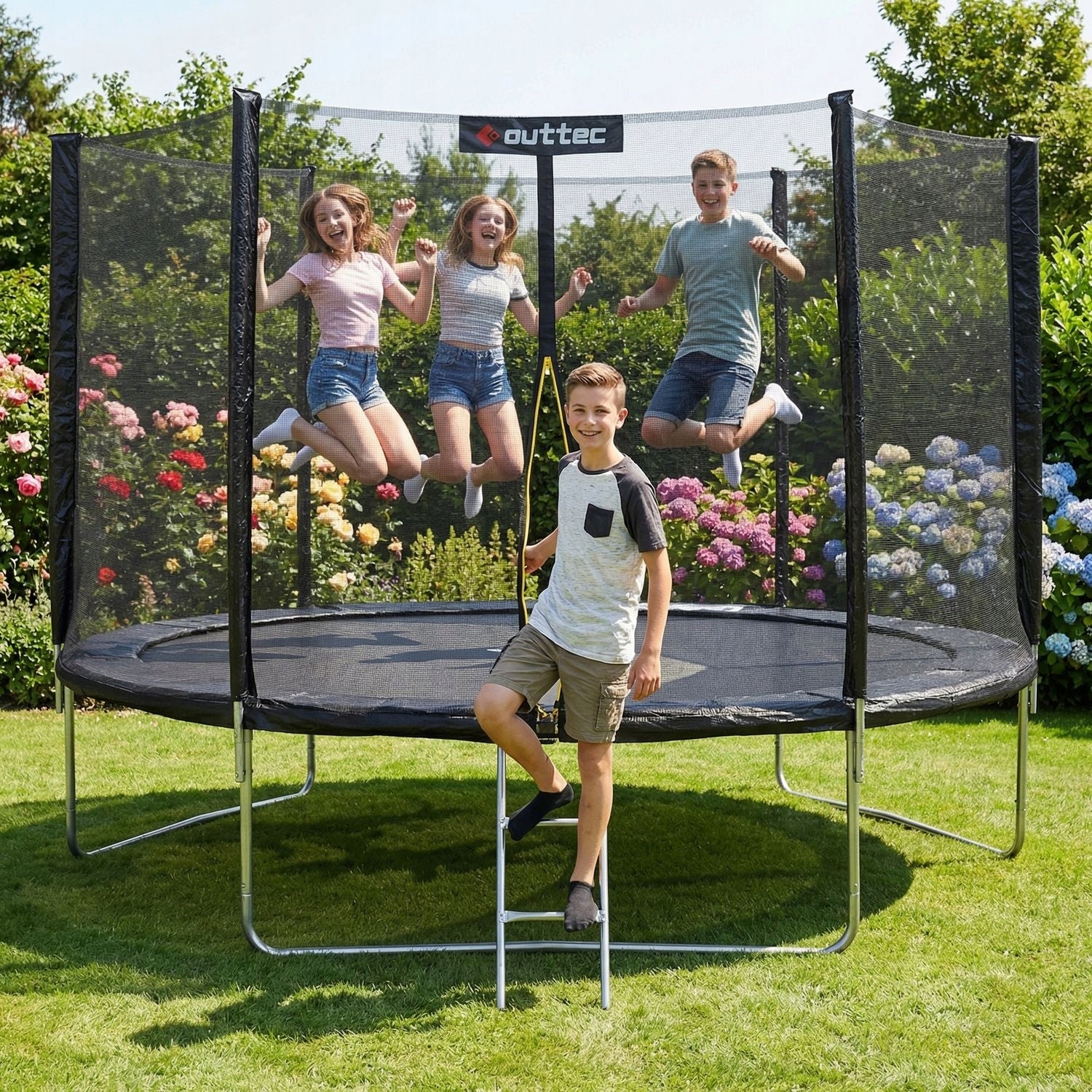 CHILDREN'S GARDEN TRAMPOLINE STRONG OUTDOOR NET LADDER 10FT OUTTEC Packaging status original