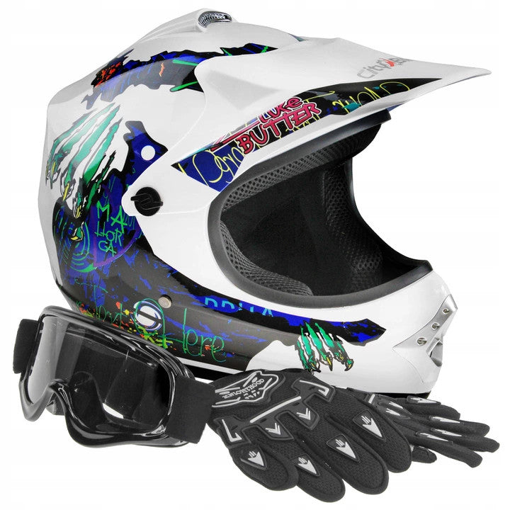 CHILDREN'S HELMET CROSS ENDURO S + GOGGLES + GLOVES