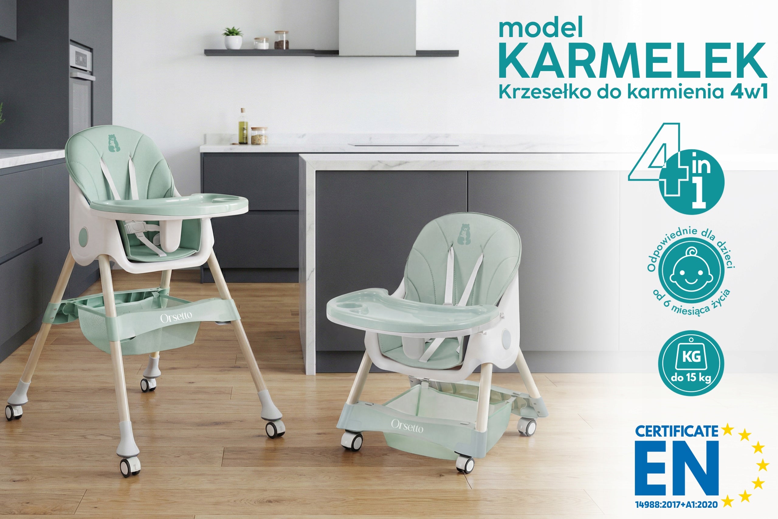 CHILDREN'S HIGH CHAIR 4IN1 GREEN + FREEBIE Color green