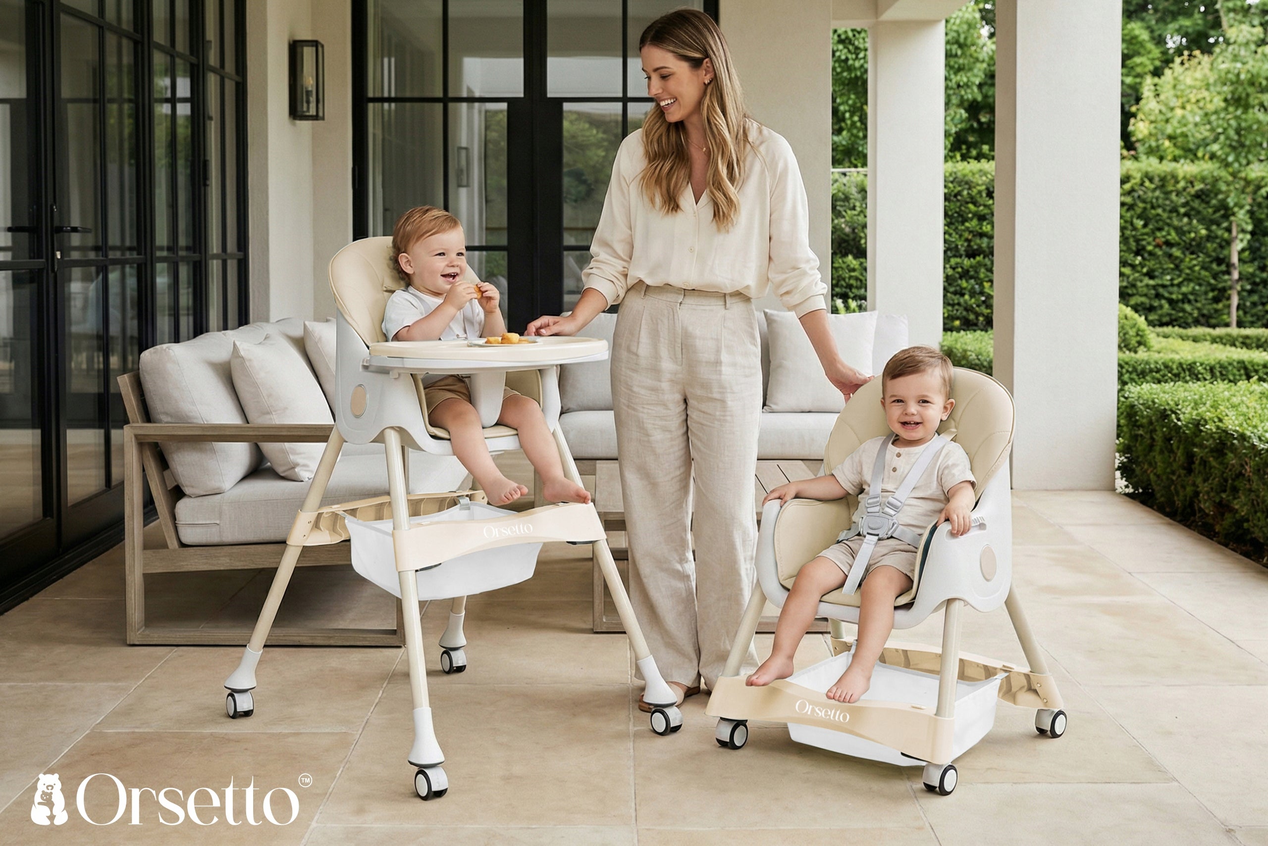 CHILDREN'S HIGH CHAIR 4IN1 WITH STRAPS TRAY BEIGE + FREEBIE Color shades of brown and beige