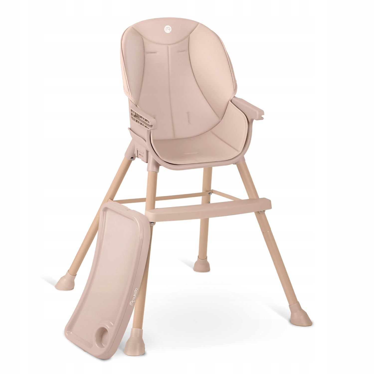 CHILDREN'S HIGH CHAIR ADJUSTABLE SEAT 3IN1 TRAY Color shades of brown and beige pink multicolor