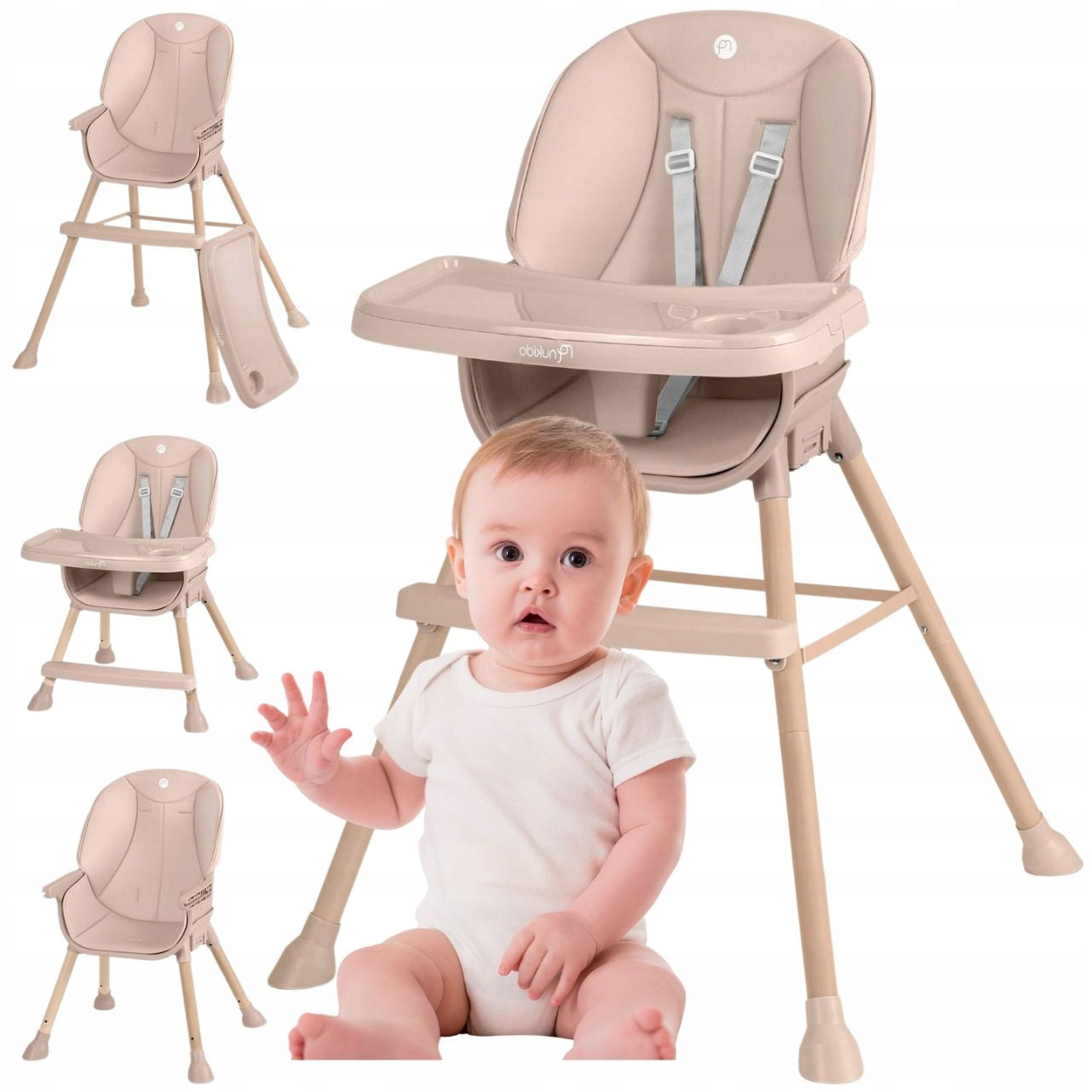 CHILDREN'S HIGH CHAIR ADJUSTABLE SEAT 3IN1 TRAY