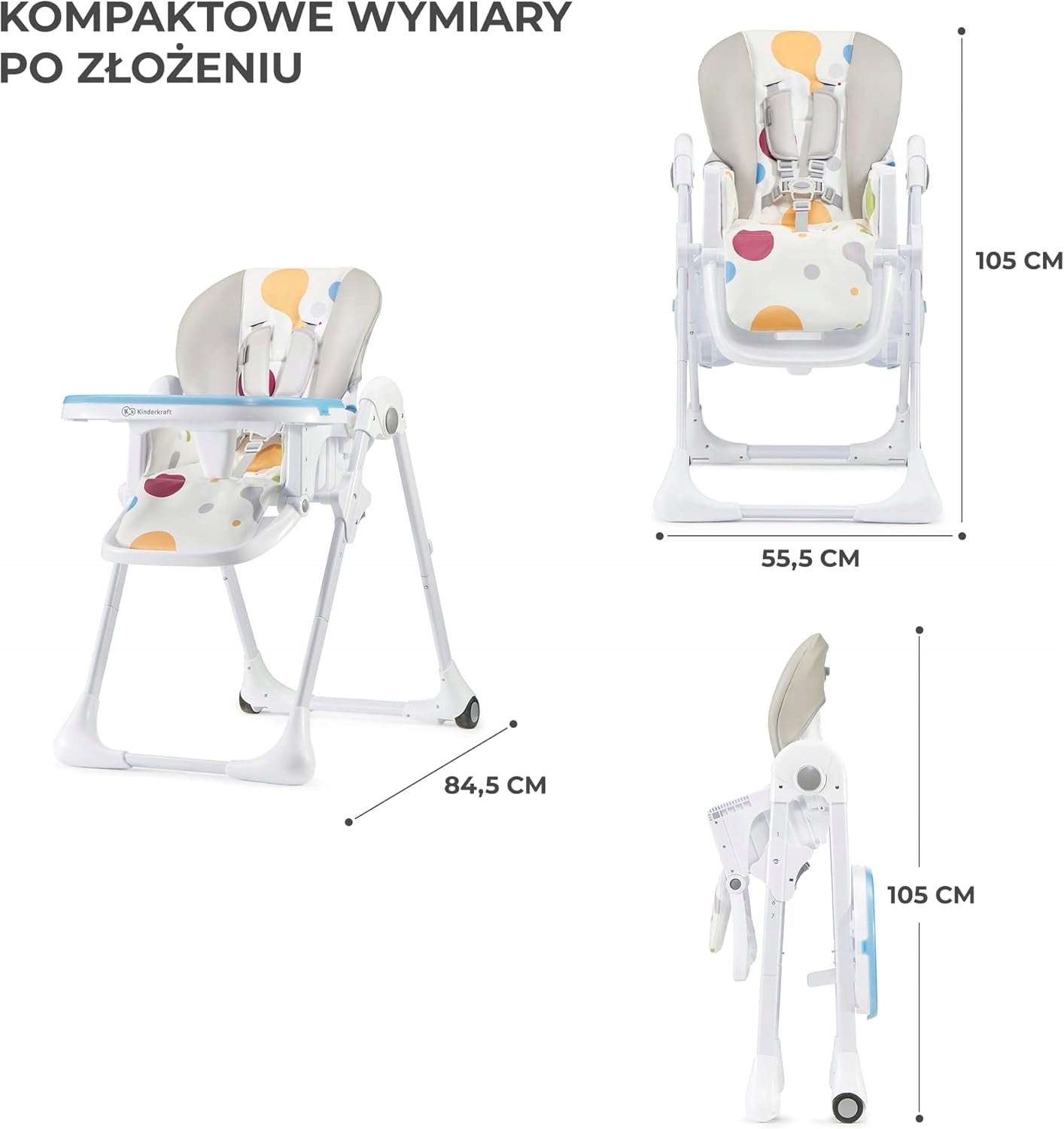 CHILDREN'S HIGH CHAIR FOLDING WITH HEIGHT ADJUSTMENT AND TRAY EAN (GTIN) 5907094044468