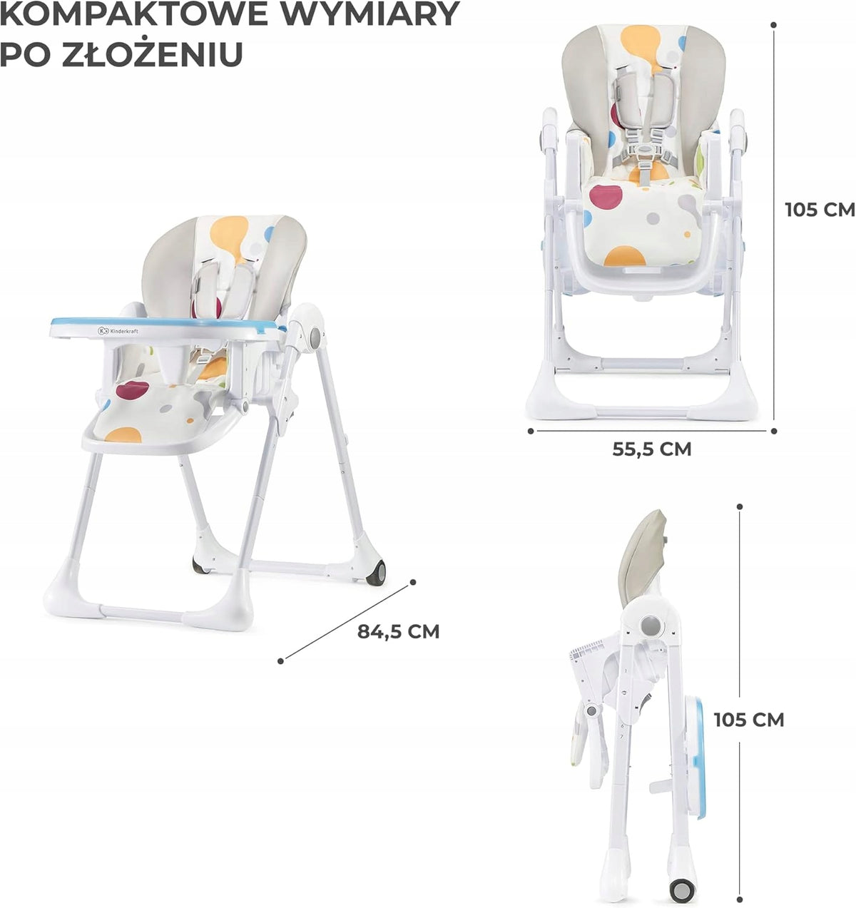 CHILDREN'S HIGH CHAIR FOLDING WITH HEIGHT ADJUSTMENT AND TRAY EAN (GTIN) 5907094044468