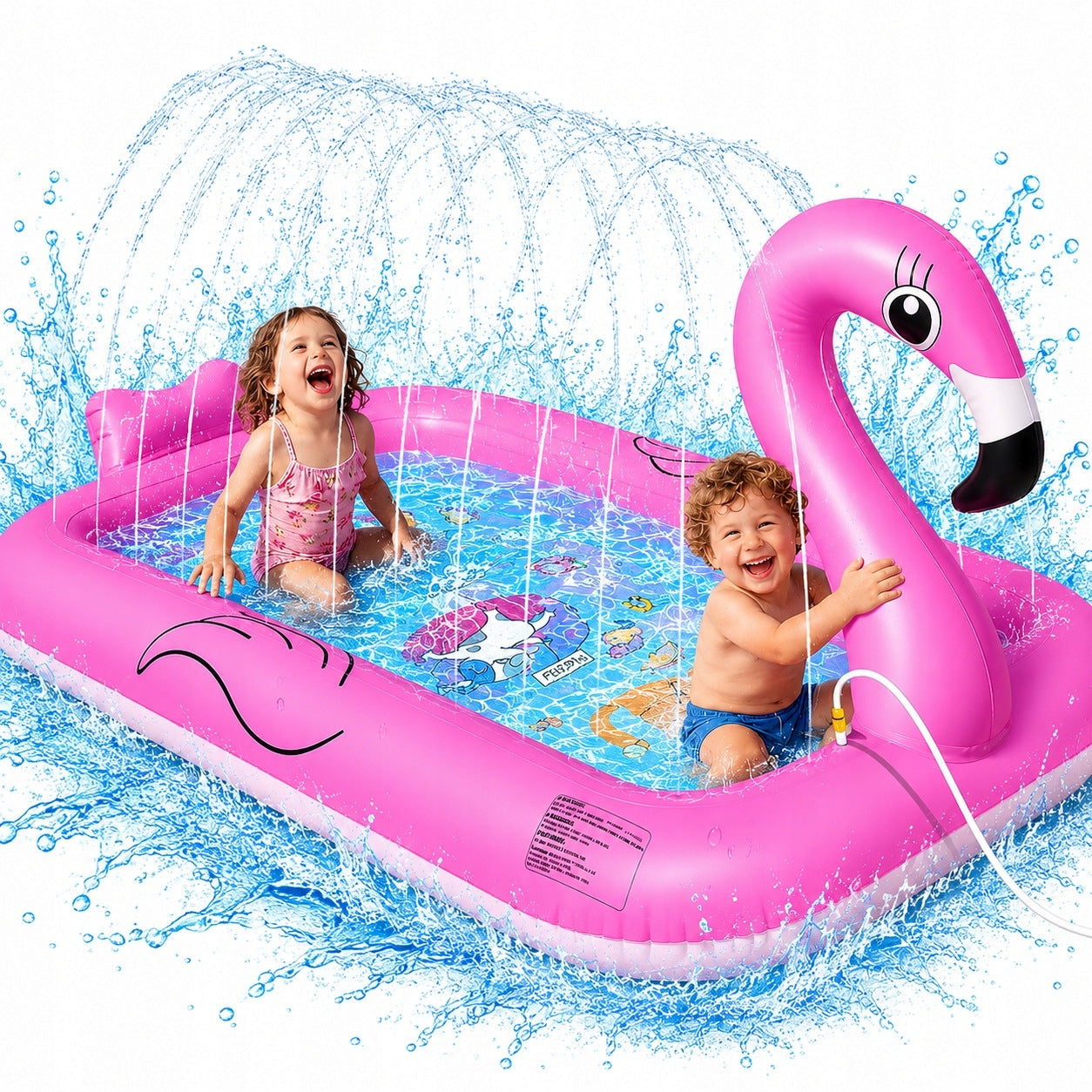 CHILDREN'S INFLATABLE POOL FLAMINGO WITH FOUNTAIN WATER MAT FOR GARDEN XXL