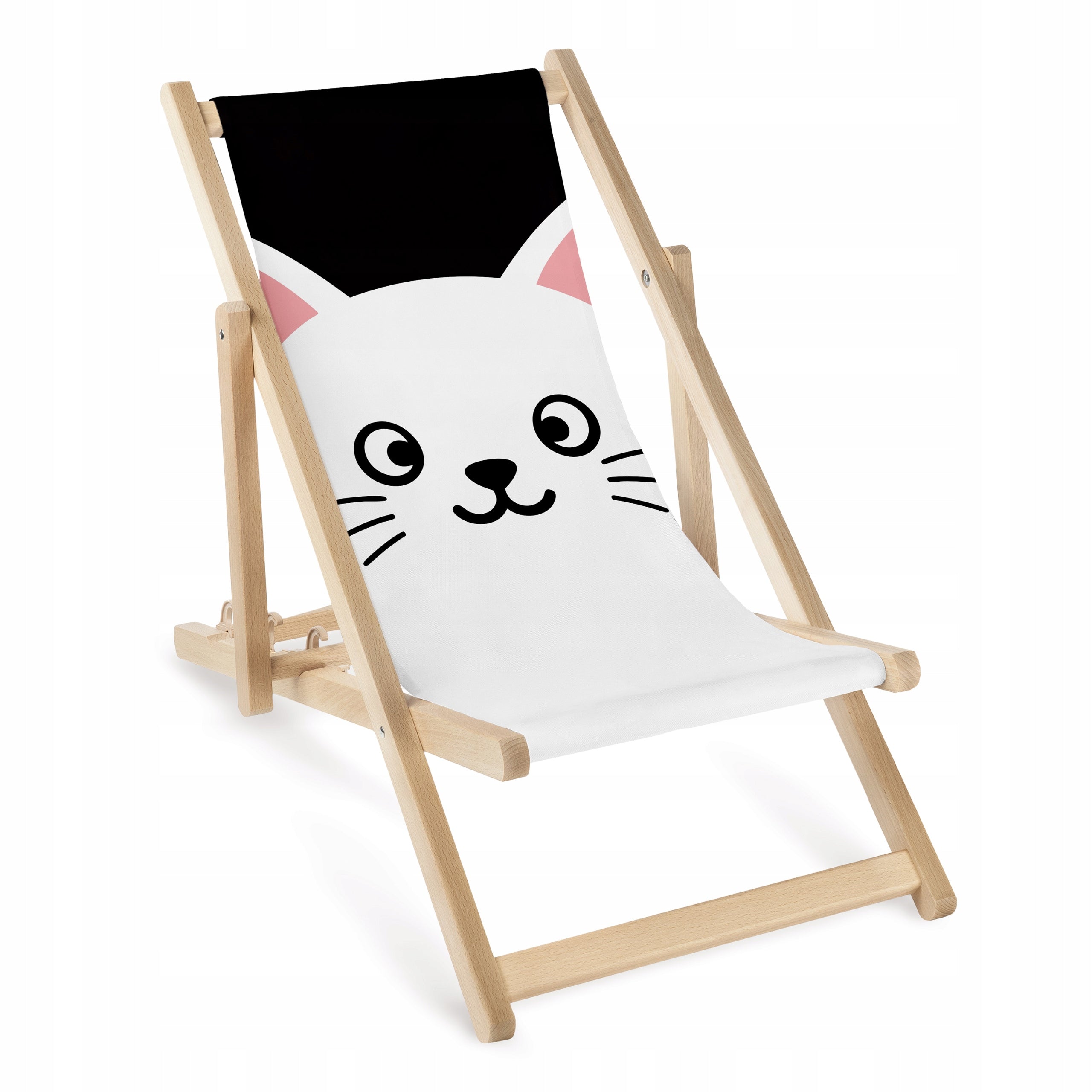CHILDREN'S LOUNGER CAT KITTEN WOODEN GARDEN LOUNGER ADJUSTABLE WITH PRINT