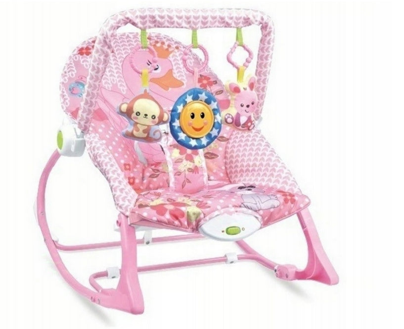 CHILDREN'S LOUNGER WITH VIBRATION AND ROCKER SOUND SWAN PINK STRIPES