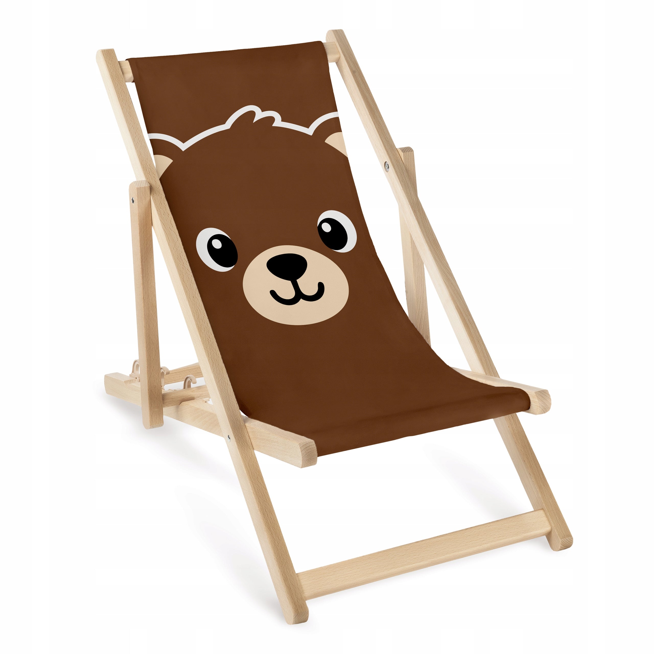 CHILDREN'S LOUNGER WOODEN GARDEN SUN LOUNGER ADJUSTABLE WITH BEAR PRINT