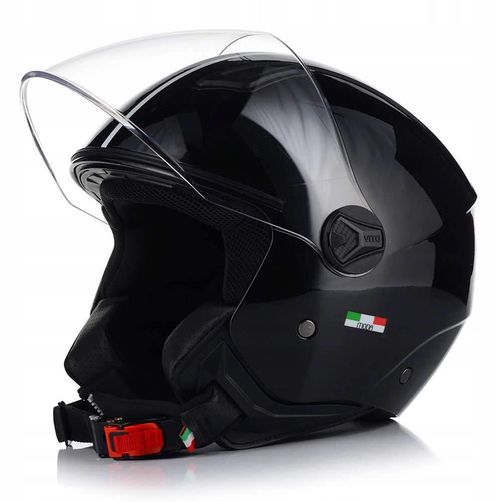 CHILDREN'S MOTORCYCLE HELMET VITO FASHION BLACK GLOSS OPEN FOR CHILDREN LIGHT Packaging status original