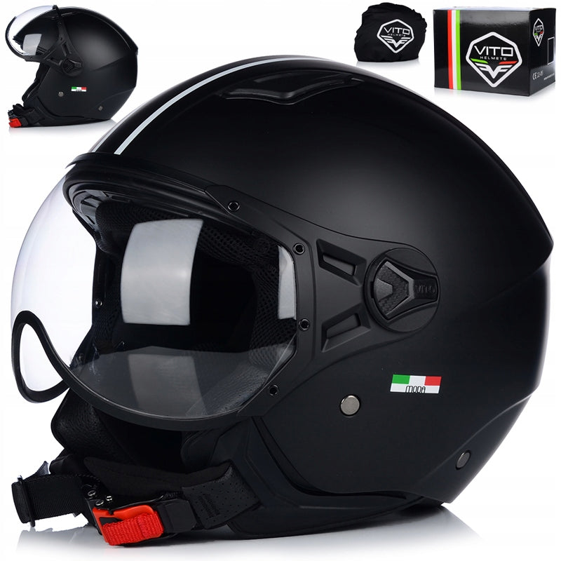 CHILDREN'S OPEN MOTORCYCLE HELMET | VITO FASHION MATT BLACK | SCOOTER CHOPPER