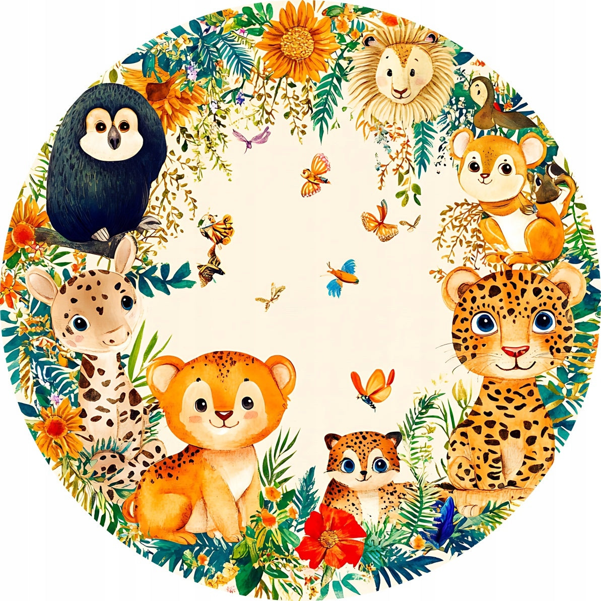 CHILDREN'S RUG ANTI-ALLERGIC ANIMALS SAFARI VINYL ROUND 120cm