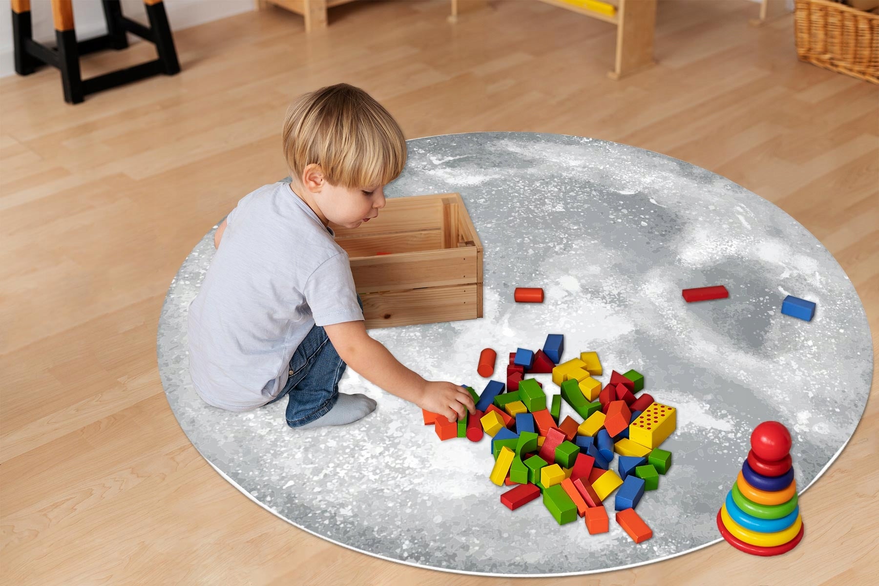 CHILDREN'S RUG ANTI-ALLERGIC MOON LARGE GREY VINYL ROUND 120cm Manufacturer code MDO-45_120