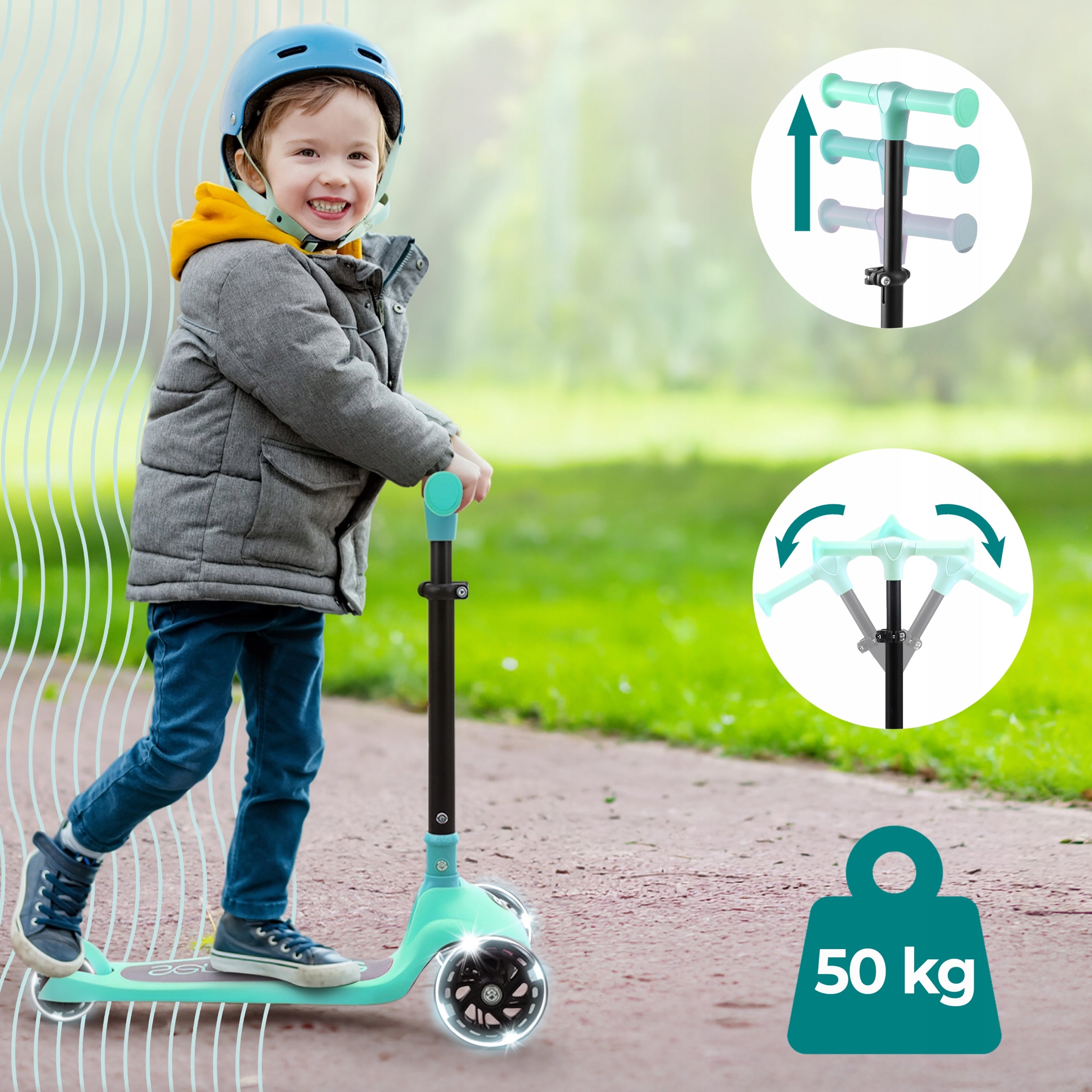 CHILDREN'S SCOOTER 3-WHEEL BALANCE MINT WITH SERENELIFE LED WHEELS Kind tri-wheeled