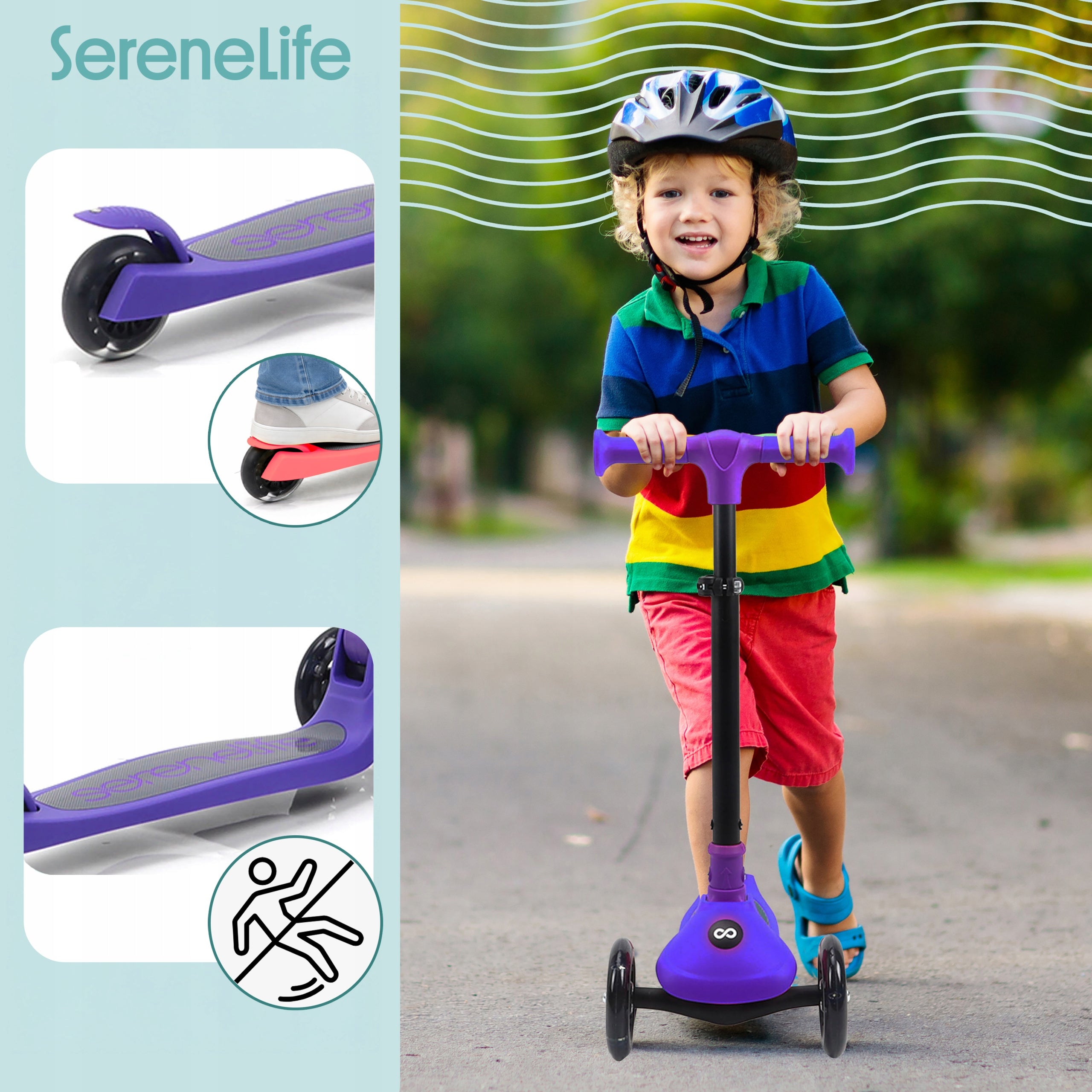 CHILDREN'S SCOOTER 3-WHEEL PURPLE BALANCE WITH SERENELIFE LED WHEELS Brand no brand