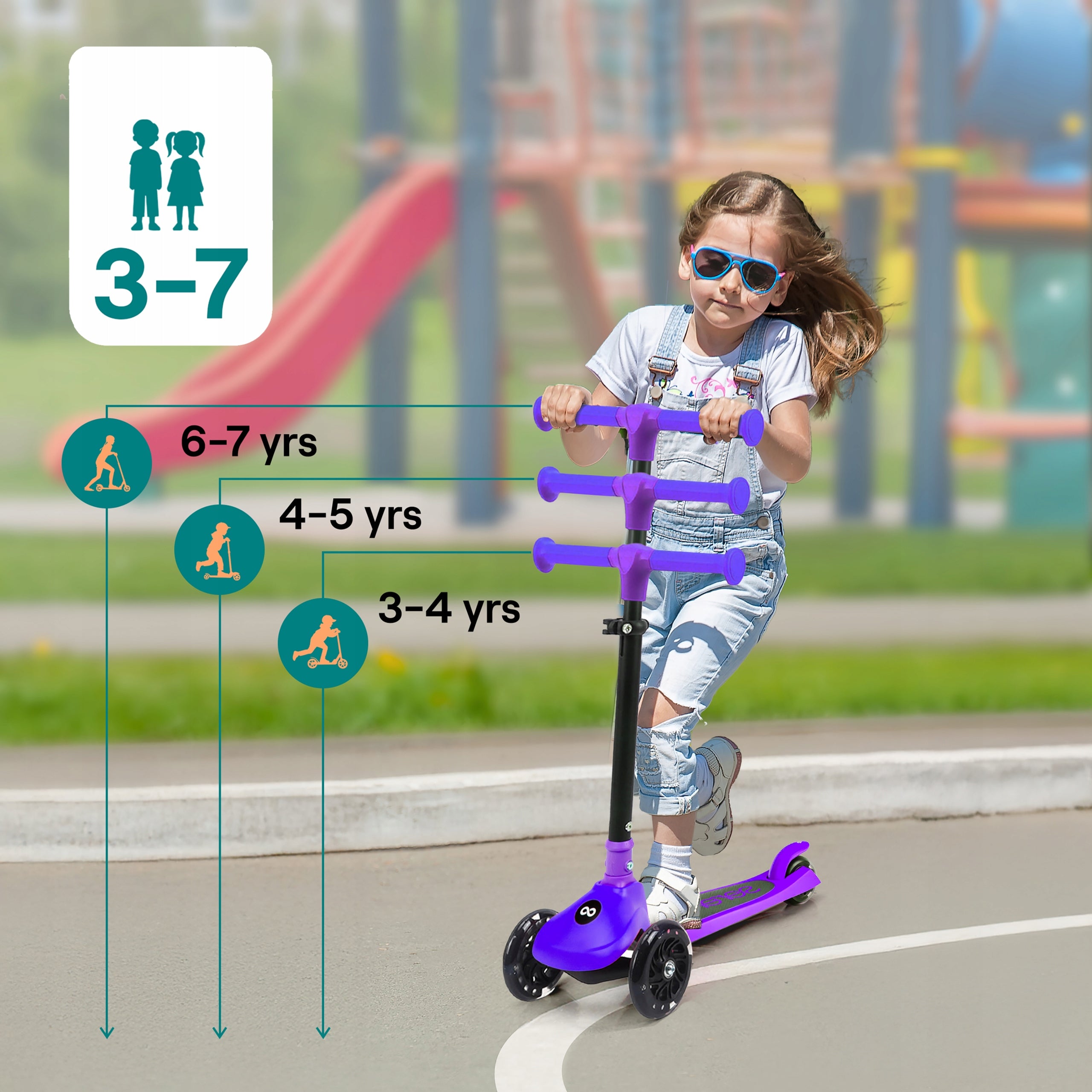 CHILDREN'S SCOOTER 3-WHEEL PURPLE BALANCE WITH SERENELIFE LED WHEELS Color purple