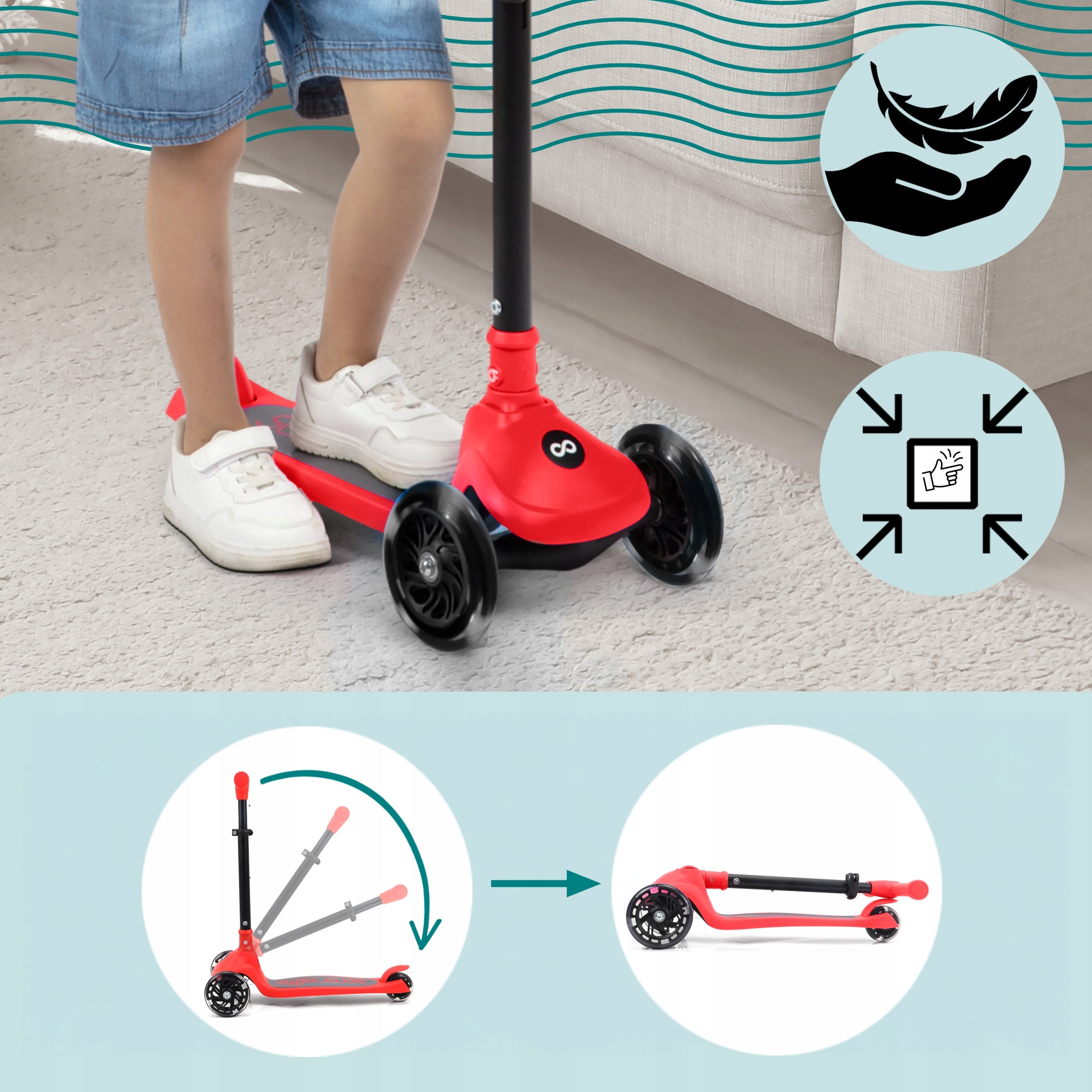 CHILDREN'S SCOOTER 3-WHEEL RED BALANCE WITH SERENELIFE LED WHEELS Number of wheels 3