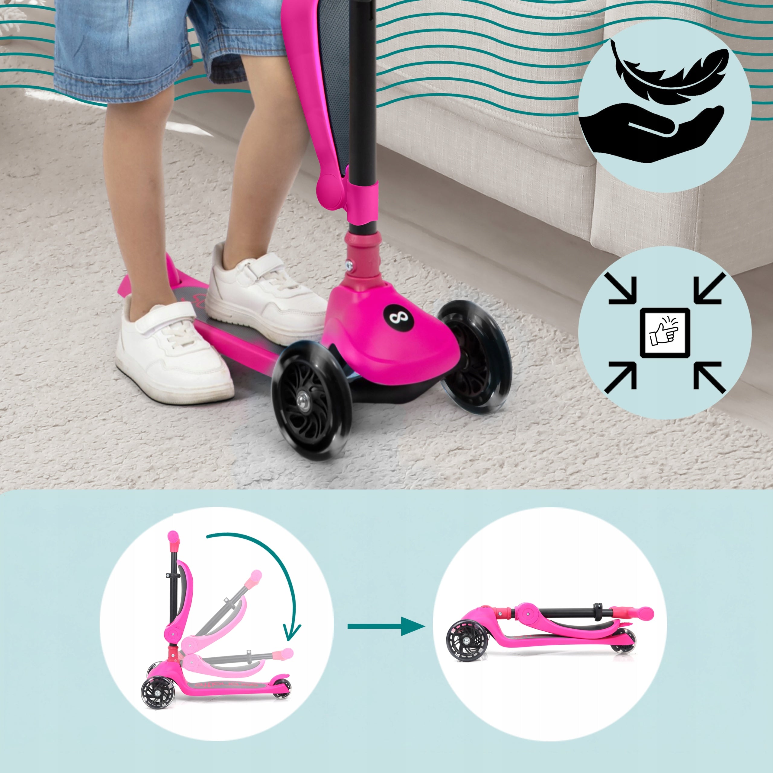 CHILDREN'S SCOOTER BALANCE 3 WHEEL TRICYCLE PINK Kind tri-wheeled