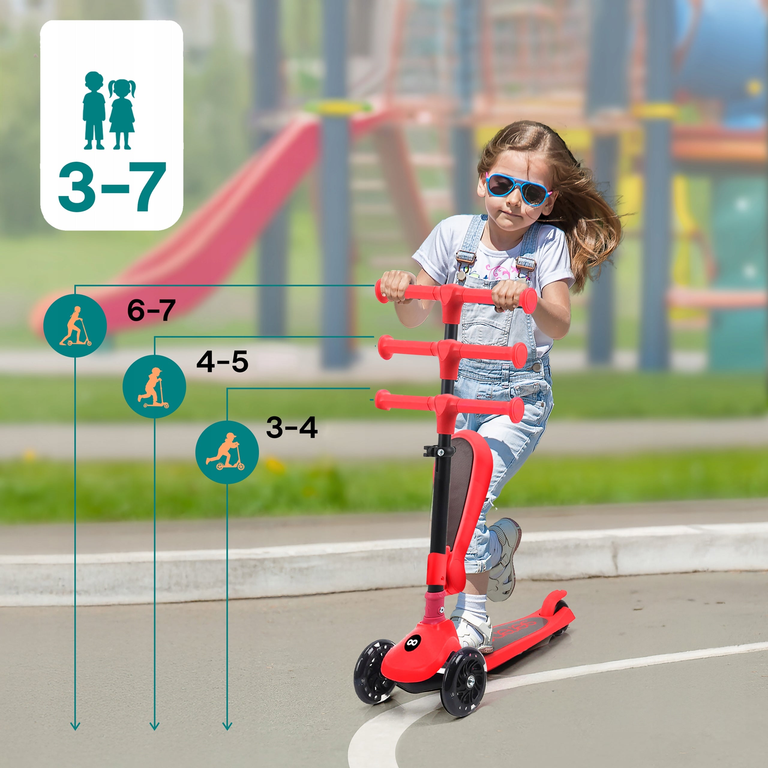 CHILDREN'S SCOOTER BALANCE THREE-WHEEL LED SEAT STABLE Color red