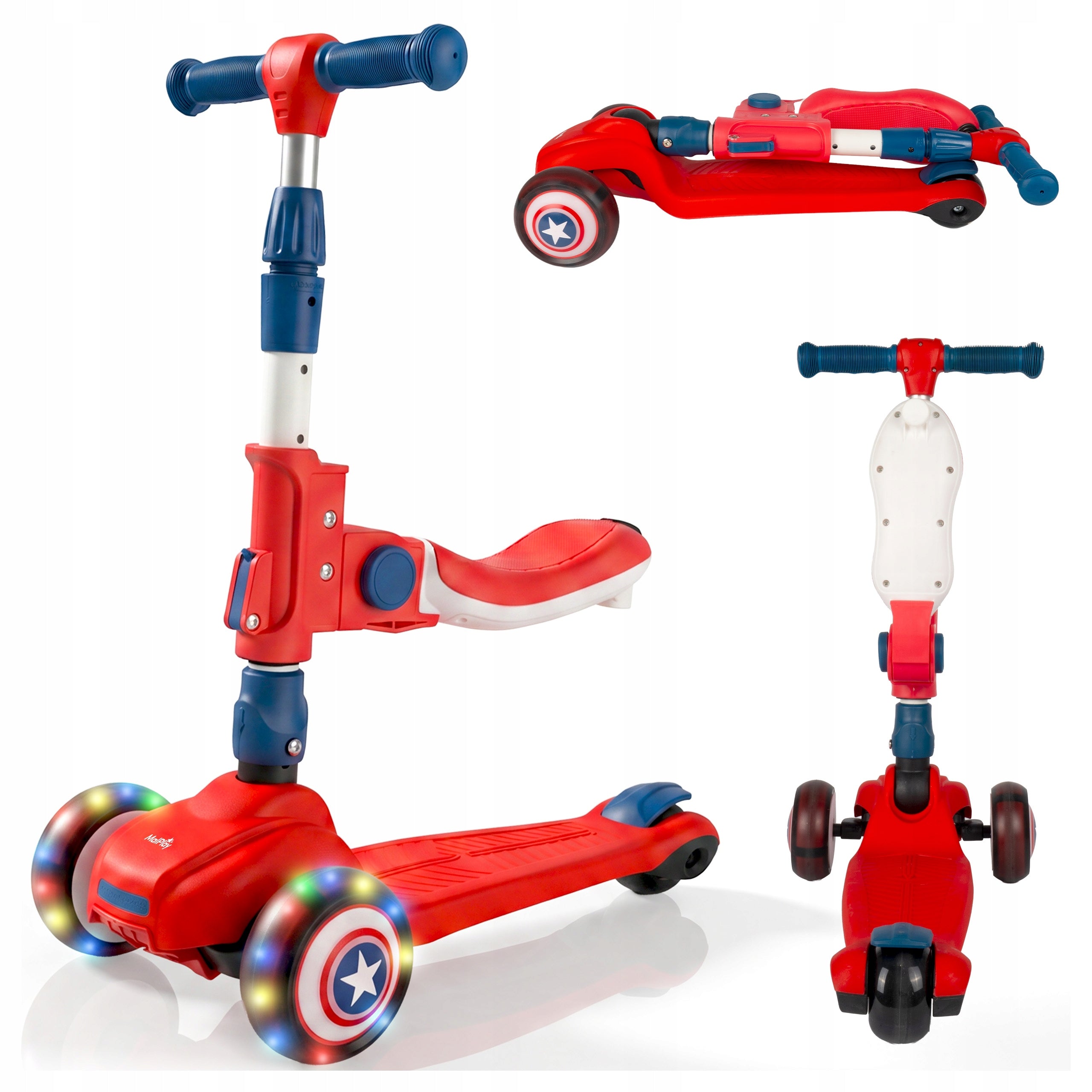CHILDREN'S SCOOTER TRICYCLE WITH ADJUSTABLE GLOWING LED WHEELS RED