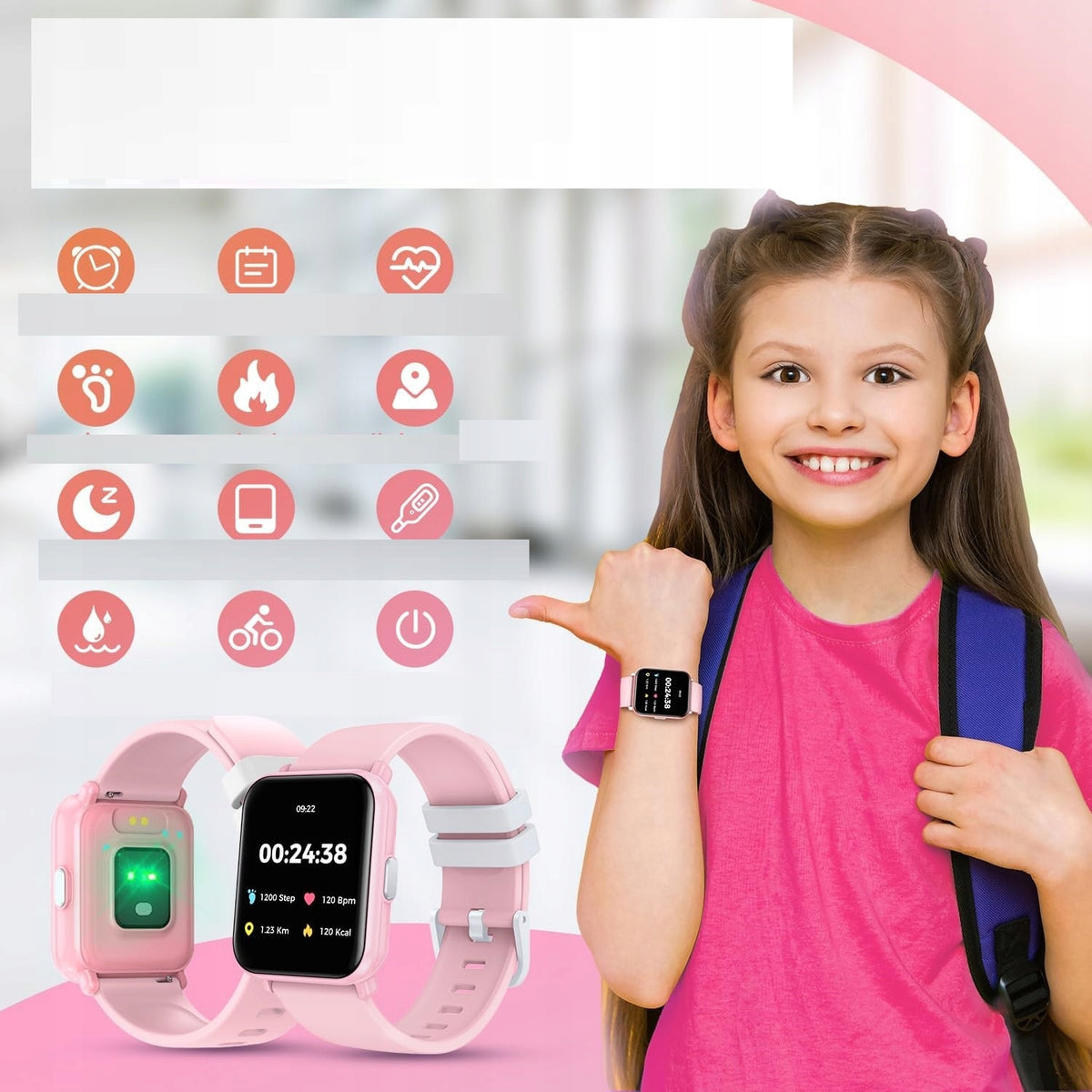 CHILDREN'S SMARTWATCH 1,4 INCH IP68 PULSE PEDOMETER SLEEP ALARM FITNESS PINK Brand no brand