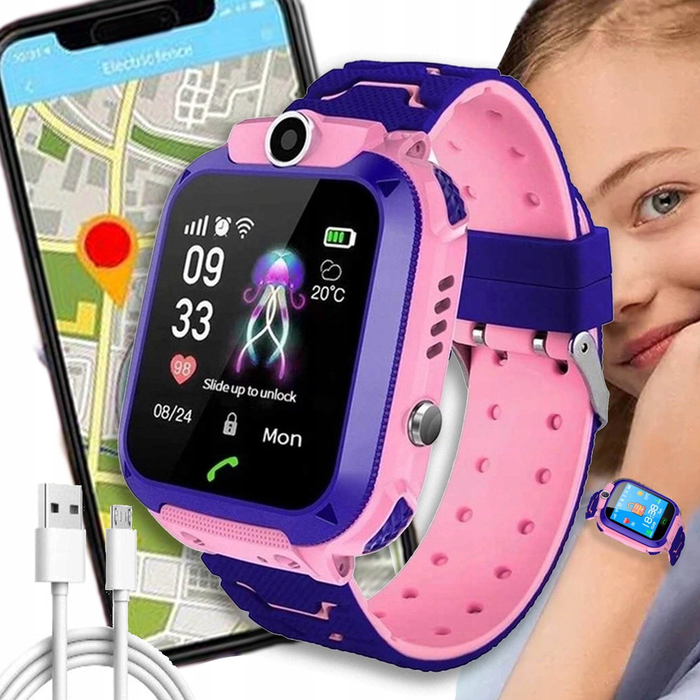 CHILDREN'S SMARTWATCH GPS IBS CAMERA SOS SIM TALK GAME ALARM CLOCK FOR GIFT Packaging status original