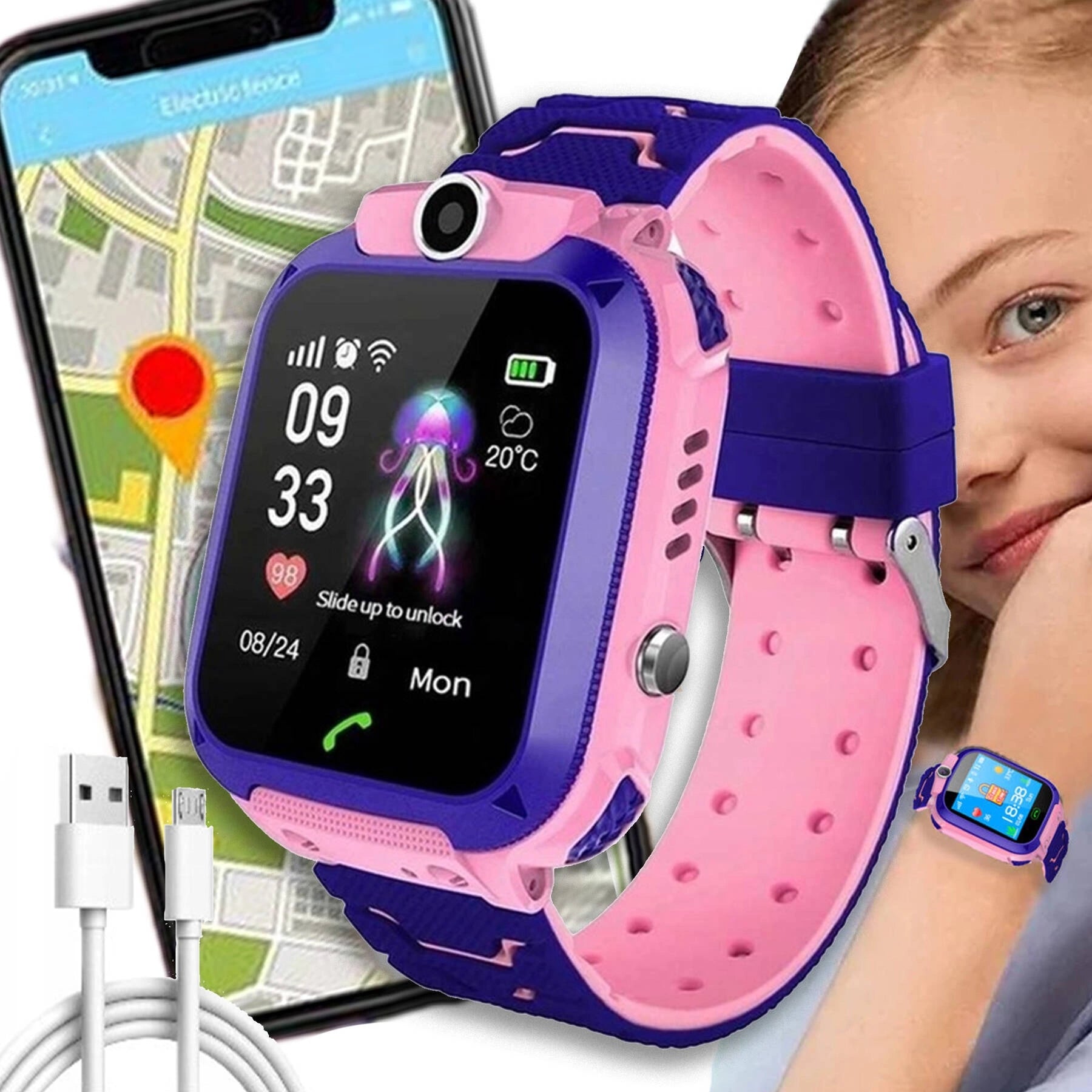 CHILDREN'S SMARTWATCH GPS IBS CAMERA SOS SIM TALK GAME ALARM CLOCK FOR GIFT