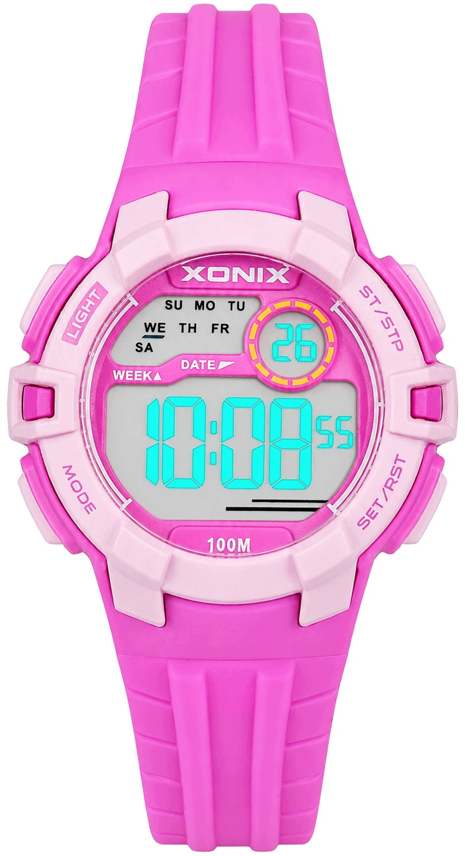 CHILDREN'S SPORTS WATCH XONIX WITH BACKLIGHT STOPWATCH DATE ALARM PINK Brand Xonix