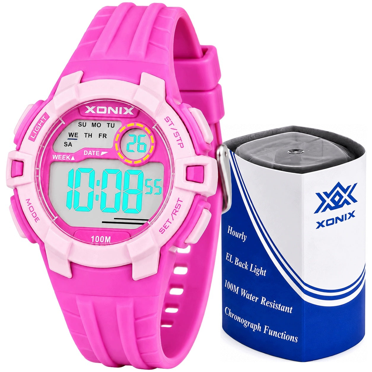 CHILDREN'S SPORTS WATCH XONIX WITH BACKLIGHT STOPWATCH DATE ALARM PINK
