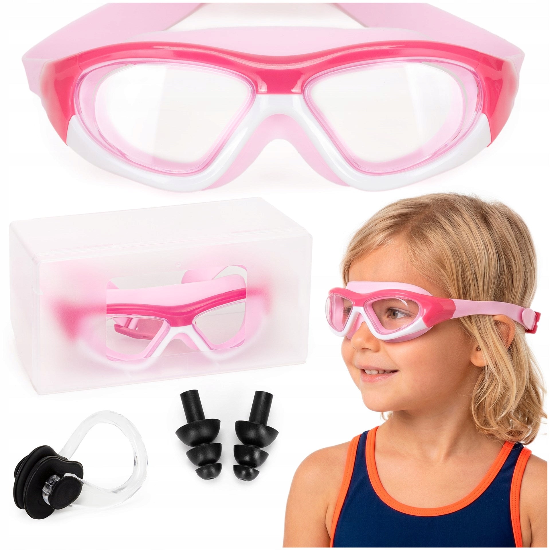 CHILDREN'S SWIMMING GOGGLES FOR SWIMMING POOL GLASSES PINK GOGGLES ANTI-FOG CASE