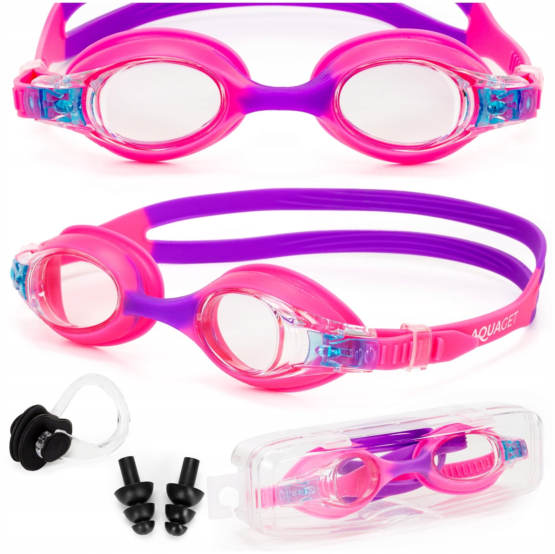 CHILDREN'S SWIMMING GOGGLES FOR SWIMMING POOL PINK POLARIZATION GOGGLES ANTI-FOG CASE Color pink