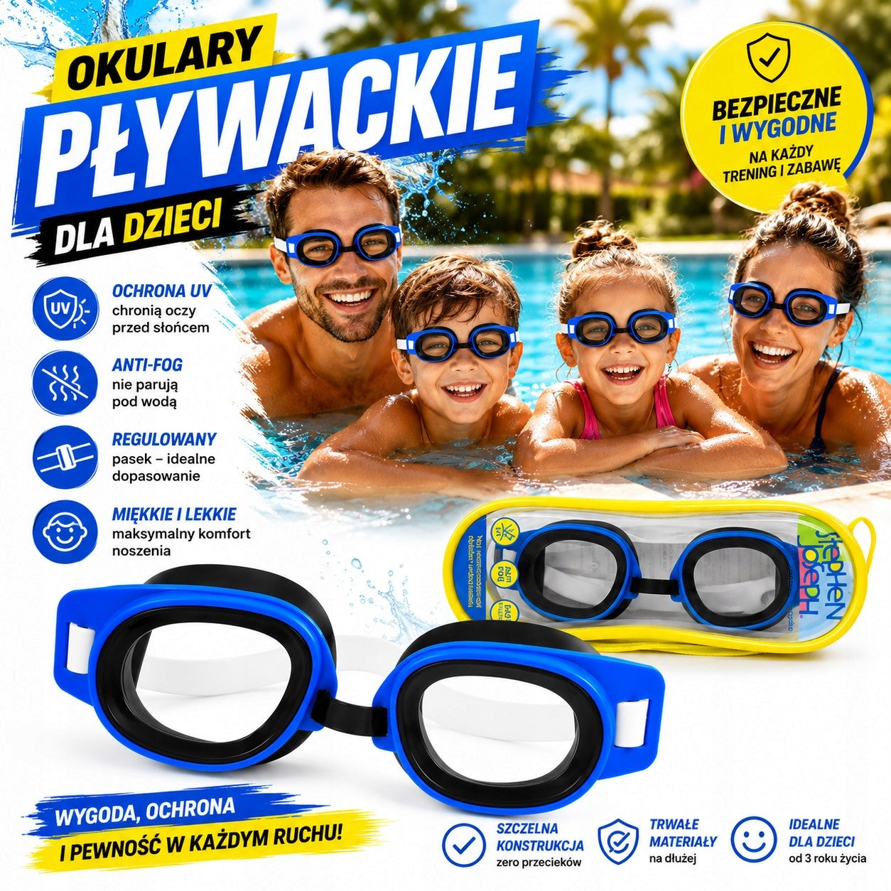 CHILDREN'S SWIMMING Glasses for SWIMMING POOL Swimming Pool Case ANTI-FOG UV Packaging status original