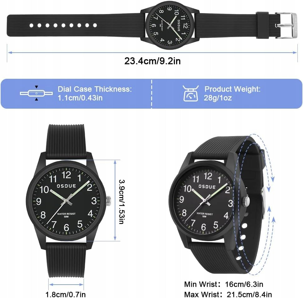 CHILDREN'S WATCH ANALOG OSDUE 6089 BLACK 50M WATERPROOF SOFT STRAP Brand no brand