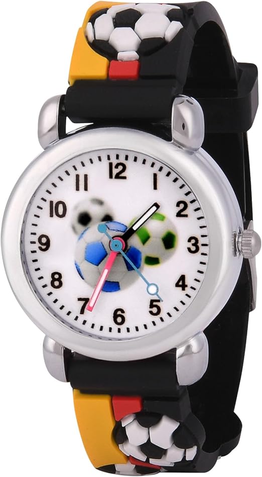 CHILDREN'S WATCH FOOTBALL BLACK 3D ANALOGUE 3-11 YEARS GIFT