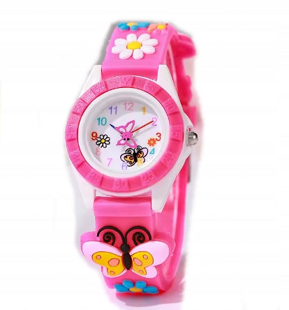 CHILDREN'S WATCH FOR CHILDREN WITH BUTTERFLY FLOWERS PINK GIFT