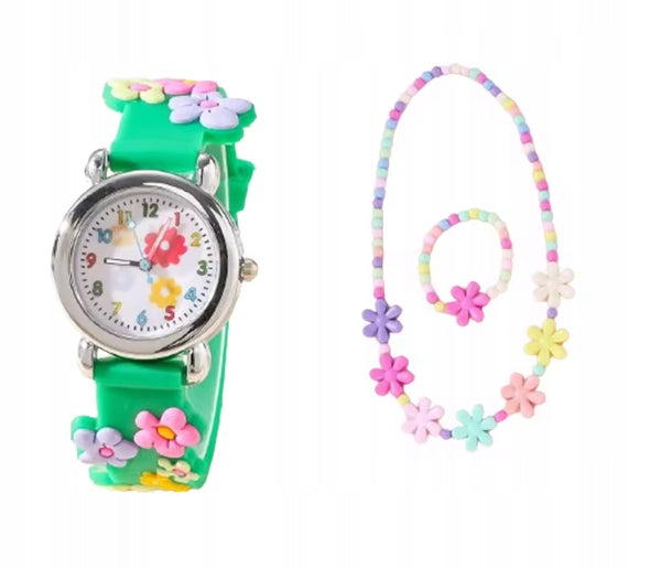 CHILDREN'S WATCH GIRLS GREEN + JEWELRY 1582