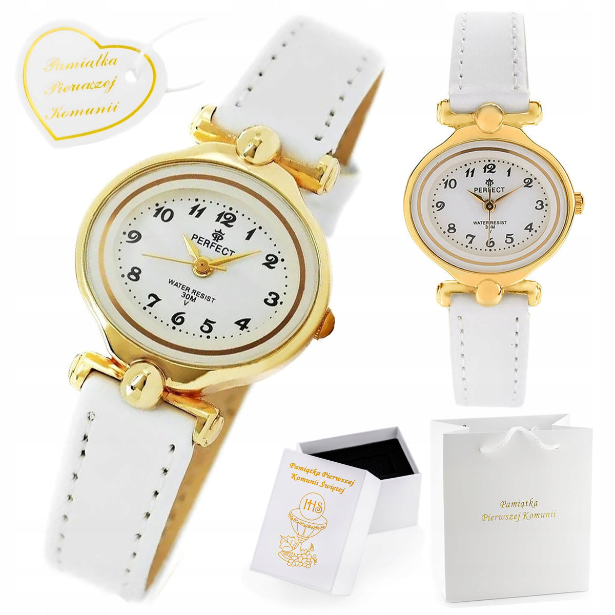 CHILDREN'S WATCH PERFECT COMMUNION WHITE / GOLD BOX + BAG FREEBIE