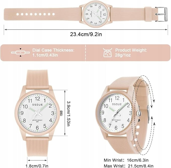 CHILDREN'S WATCH WATERPROOF 5ATM LIGHT READABLE DIAL PINK Packaging status original