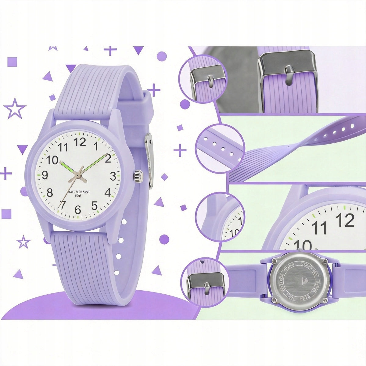 CHILDREN'S WATCH WATERPROOF 5ATM LIGHT READABLE DIAL PURPLE Packaging status original
