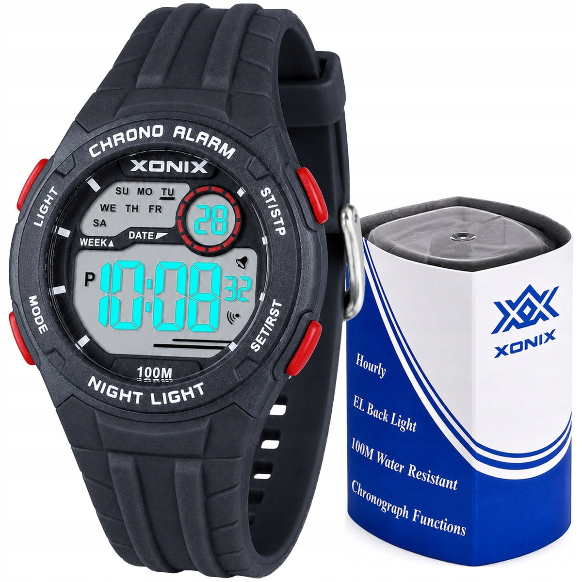 CHILDREN'S WATCH XONIX DIGITAL BLACK LED 10 ATM WATERPROOF SPORTS