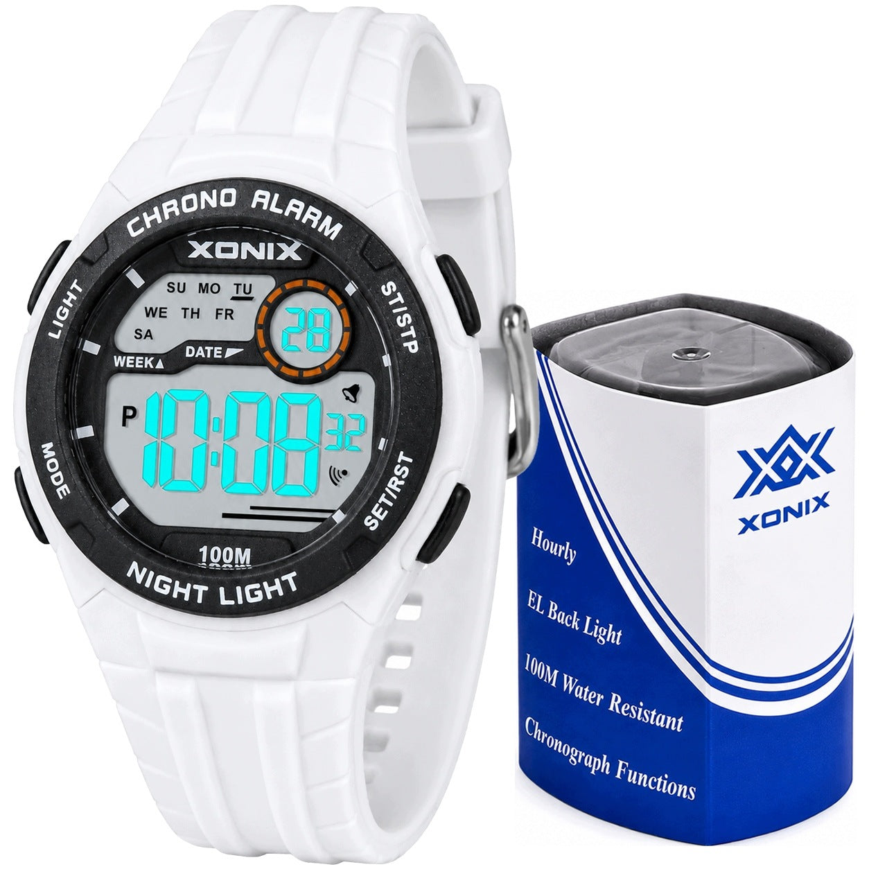 CHILDREN'S WATCH XONIX DIGITAL WHITE LED 10 ATM WATERPROOF SPORTS