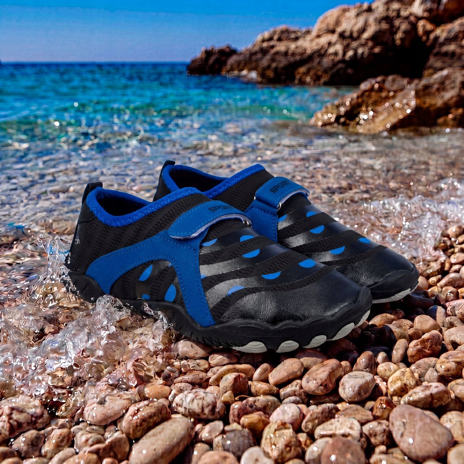 CHILDREN'S WATER SHOES VELCRO ROCKS SEA URCHIN QUICK-DRYING 34 OUTTEC Manufacturer code HydroStep Junior Purple-Pink