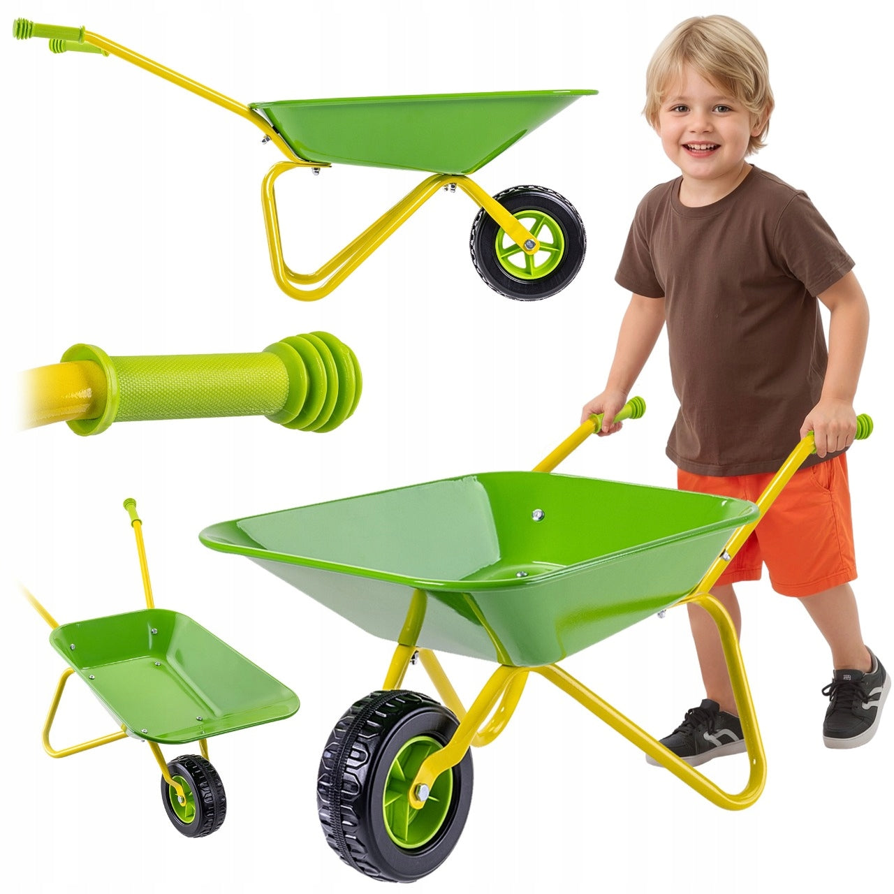 CHILDREN'S WHEELBARROW METAL LARGE GARDEN WHEELBARROWS FOR SAND COURT GREEN