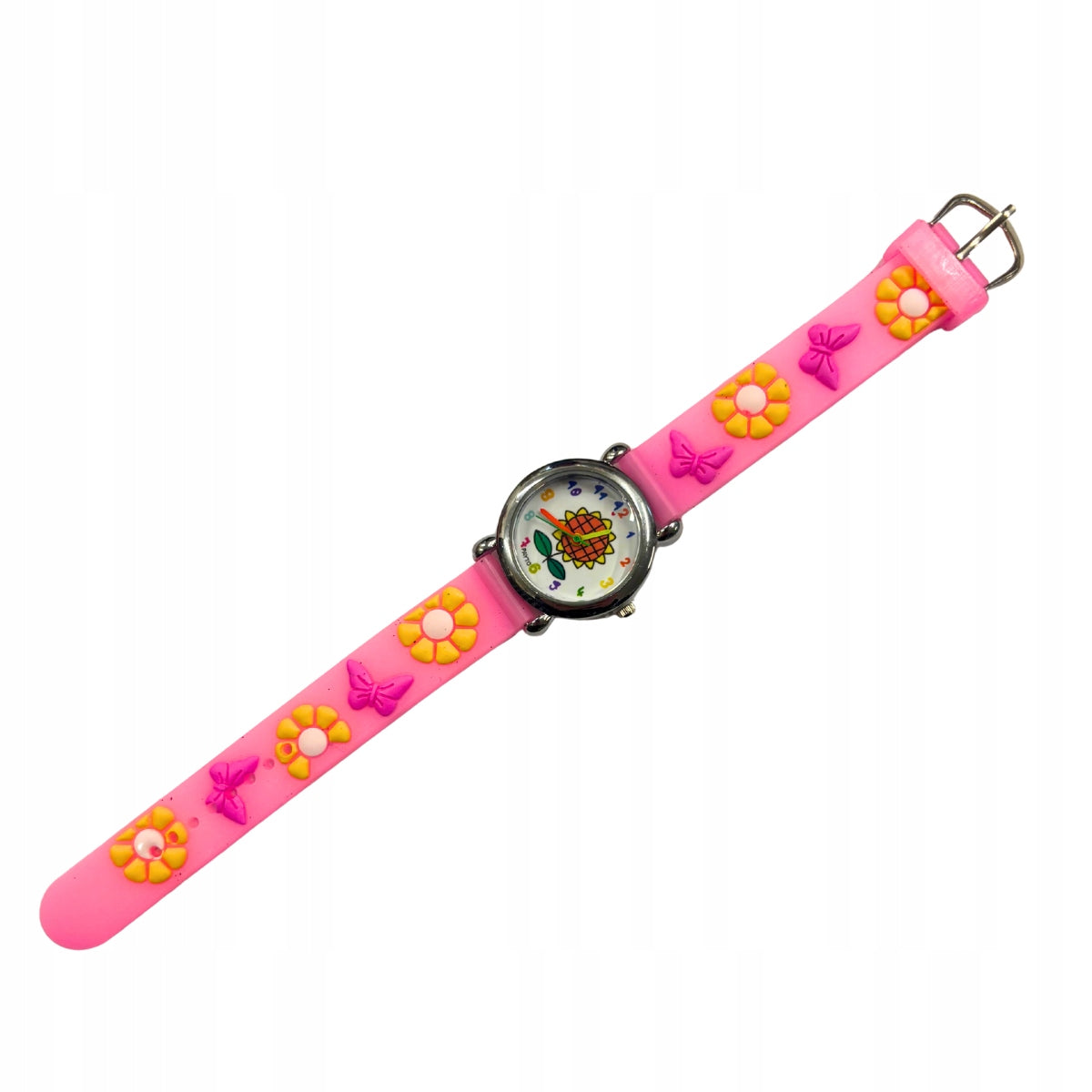 CHILDREN'S WRIST WATCH 3D RUBBER STRAP GIFT Pink - Flowers