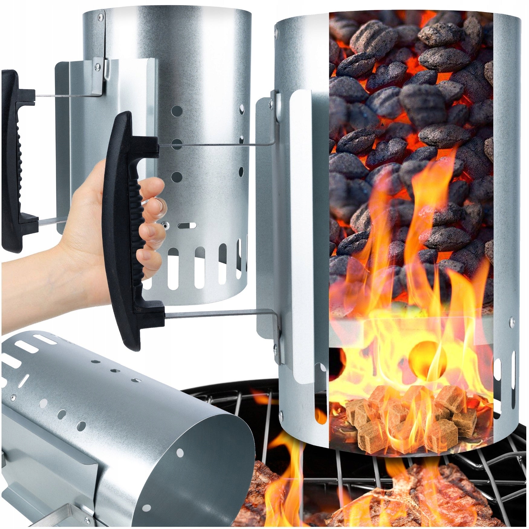CHIMNEY FOR LIGHTING COAL BRIQUETTE FIRE GRILL IN THE FIREPLACE STARTER